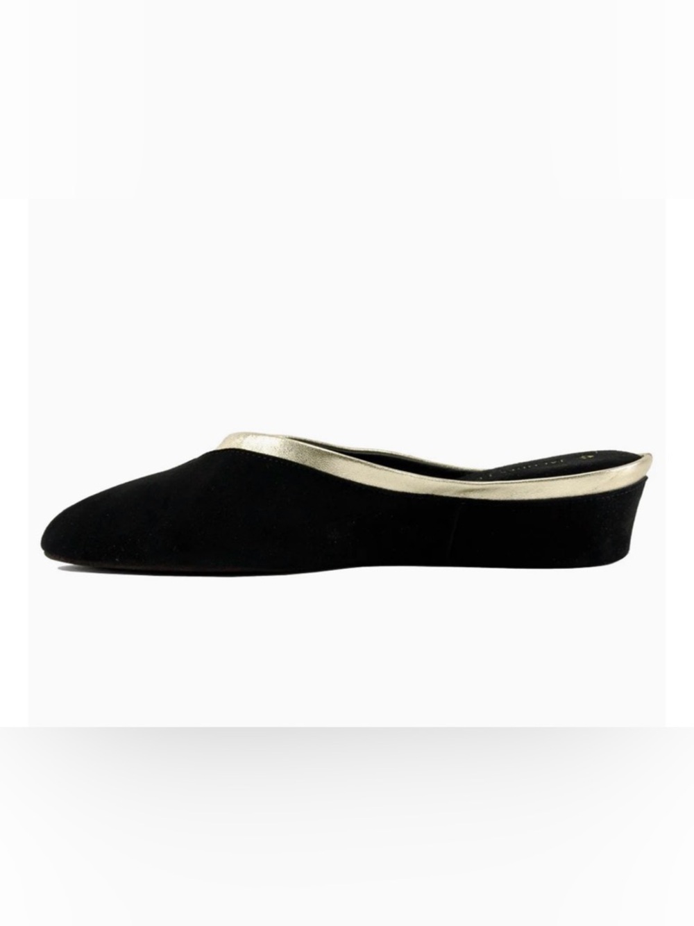 Black Slip-On Suede Mules with Gold Trim